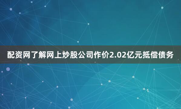 配资网了解网上炒股公司作价2.02亿元抵偿债务